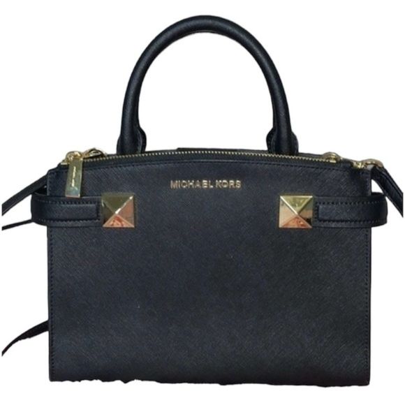 Michael Kors Black Leather Karla Small EW Satchel Crossbody Bag